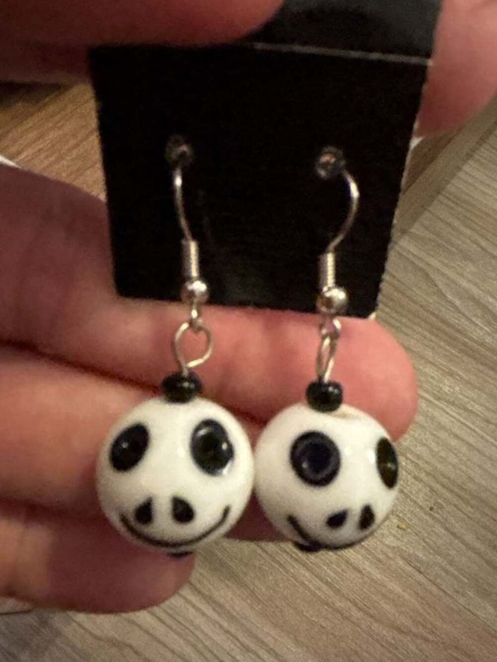 Handmade Black and White Glass Ghost Drop Earrings Halloween Jewelry